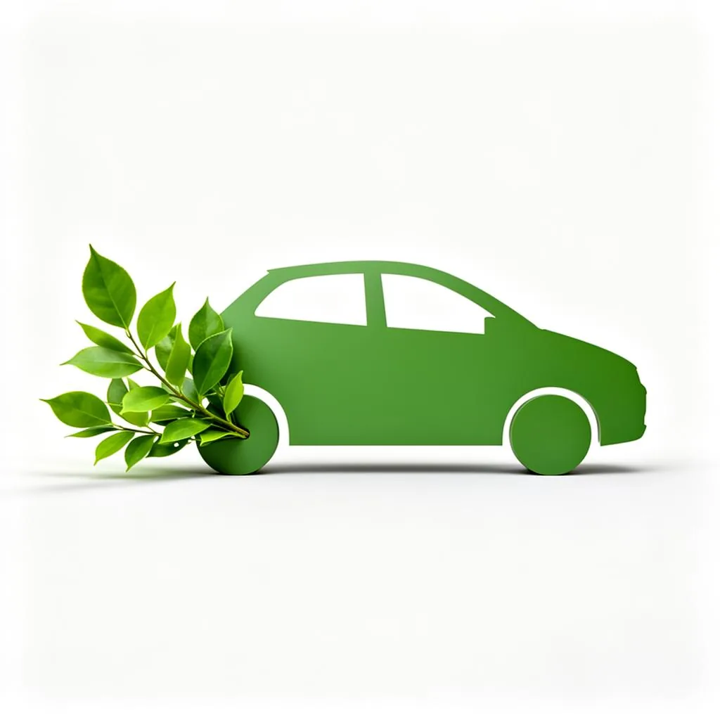 Illustration d éco-conduite : silhouette de voiture verte avec feuilles symbolisant des émissions réduites Illustration d éco-conduite : silhouette de voiture verte avec feuilles symbolisant des émissions réduites