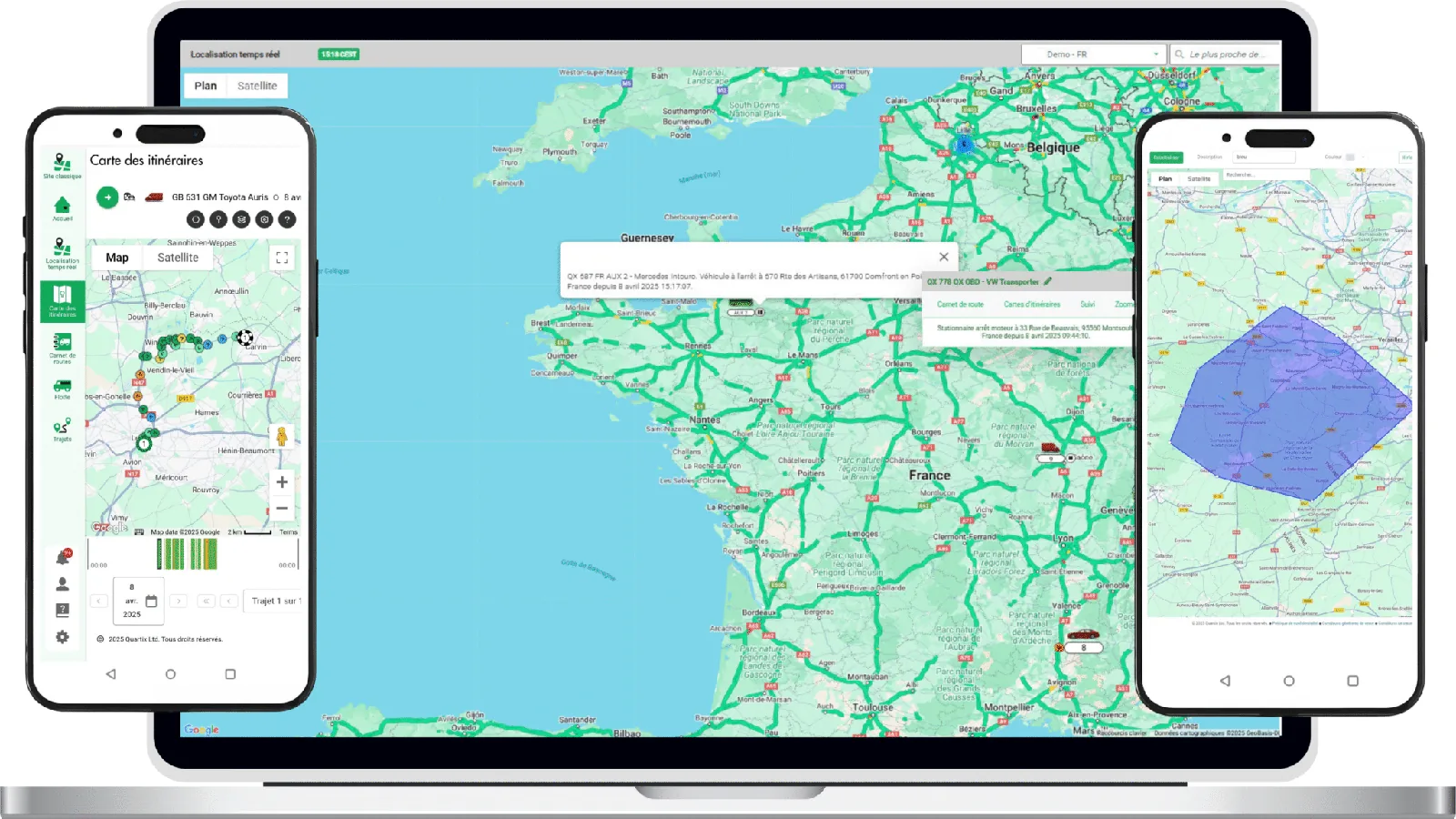 Plateforme de suivi GPS responsive sur ordinateur, tablette et mobile